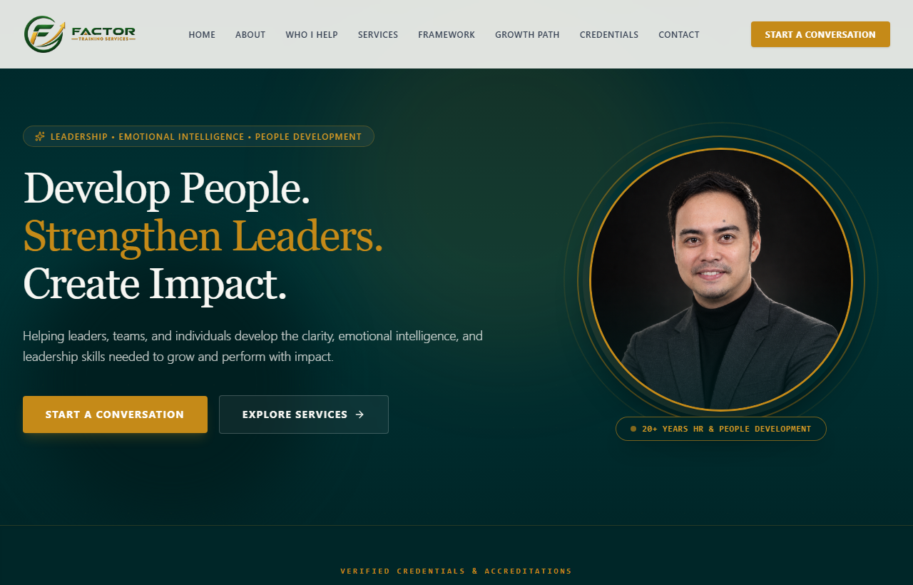 AJ Factor Training Services Live Website Hero Preview